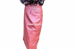 Bruine vegan leather halflange rok met gesp