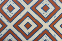 Grafische hippe print felblauw en oranje